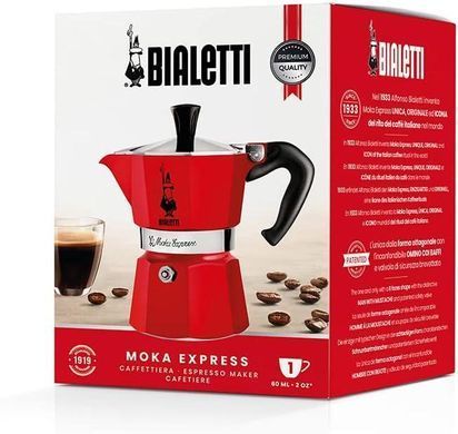 Гейзерна кавоварка Bialetti Moka Express на 1 чашу (60 мл) Червона