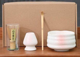 Набір для приготування чаю Матча подарунковий Біло-рожевий 500 мл