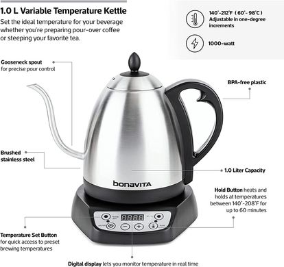 Електрочайник побутовий Bonavita Digital Variable Temperature Gooseneck Kettle 1л