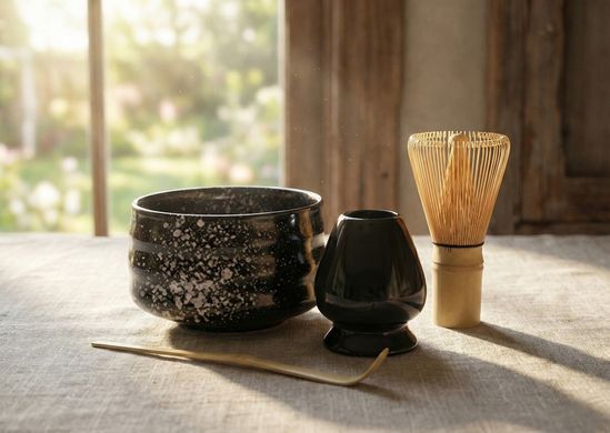 Набір для приготування чаю Матча подарунковий чорно-рожевий 500 мл