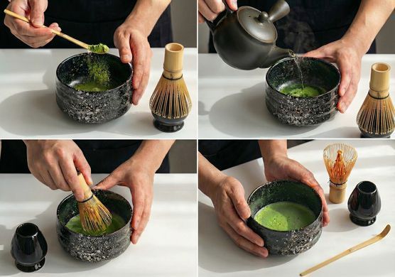 Набір для приготування чаю Матча подарунковий чорно-рожевий 500 мл