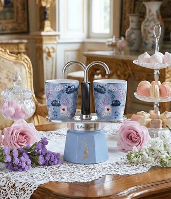 Гейзерная кофеварка Bialetti x Bridgerton Set Mini Express 90 мл. + 2 чашки