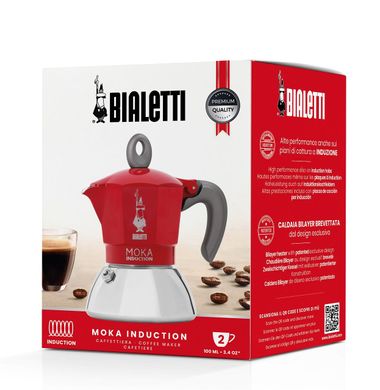 Гейзерна кавоварка Bialetti на 2 чашки Moka Induction (100 мл) червона