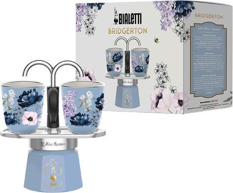 Гейзерная кофеварка Bialetti x Bridgerton Set Mini Express 90 мл. + 2 чашки