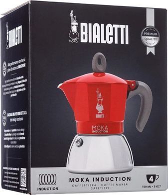 Гейзерна кавоварка Bialetti на 4 чашки Moka Induction (150 мл) червона