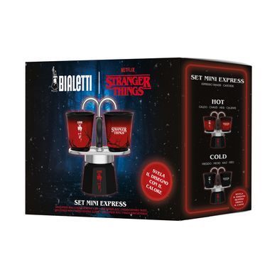 Гейзерна кавоварка Bialetti x Stranger Things Set Mini Express 90 мл. + 2 чашки
