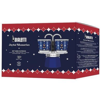 Гейзерная кофеварка Bialetti Mini Express Joyful Christmas 90 мл. + 2 чашки