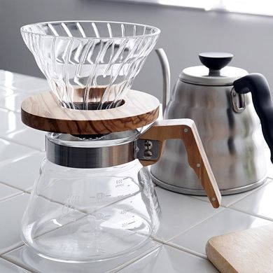 Пуровер Hario V60 02 Скляний Оливкове дерево