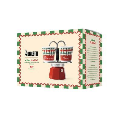 Гейзерная кофеварка Bialetti Set Mini Express Tricolore 90 мл. + 2 чашки