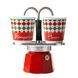 Гейзерная кофеварка Bialetti Set Mini Express Tricolore 90 мл. + 2 чашки