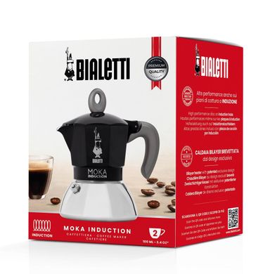 Гейзерна кавоварка Bialetti на 2 чашки Moka Induction (100 мл) чорна