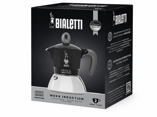 Гейзерна кавоварка Bialetti на 2 чашки Moka Induction (100 мл) чорна