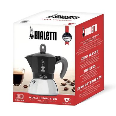 Гейзерна кавоварка Bialetti на 4 чашки Moka Induction (150 мл) чорна