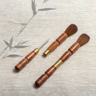 Пензлик та шило для чайної церемонії 2 в 1 №4 "Палісандр"